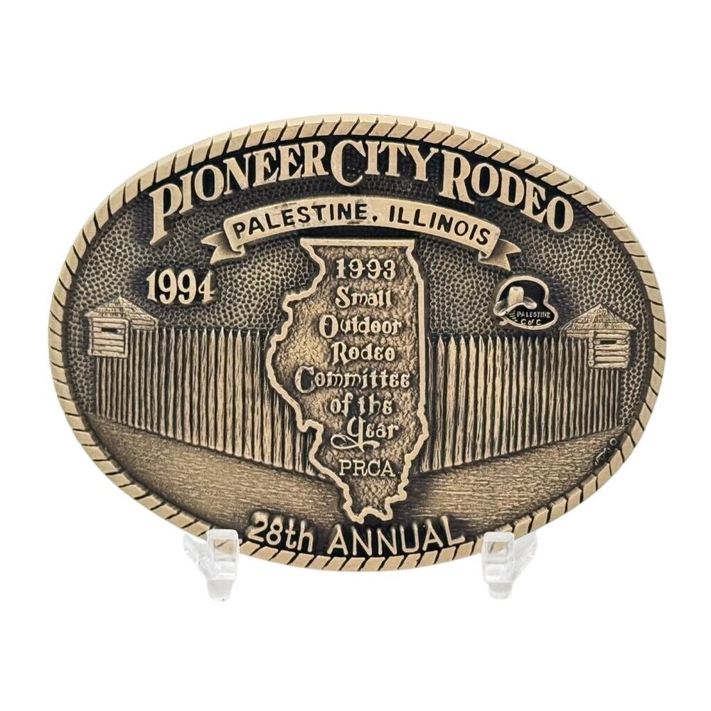 Pioneer City Rodeo 1994 28th Annual Palestine Illinois Commemorative Belt Buckle